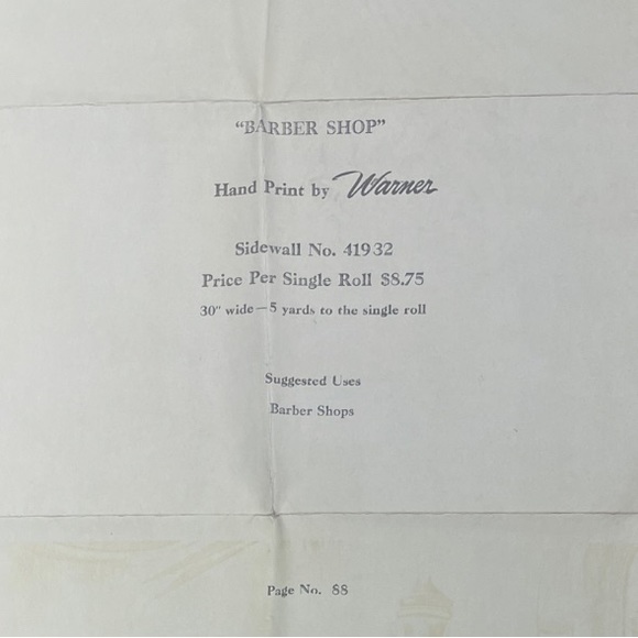 Vintage Wallpaper Sample Handprint by Warner 41932 “Barber Shop” Print Theme - Picture 8 of 9